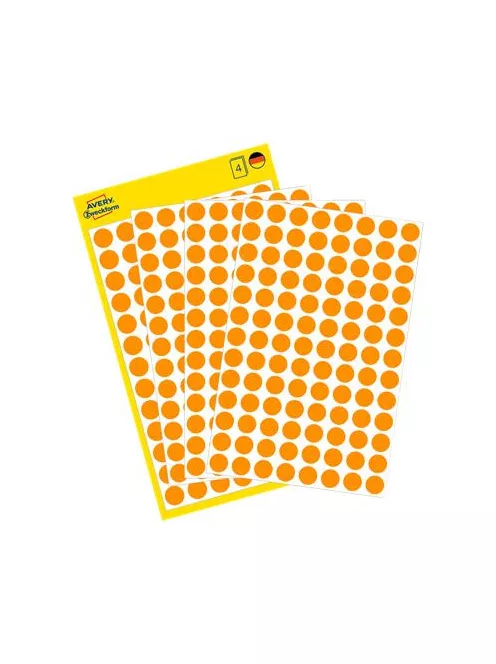 AVERY ZWECKFORM Etikett, 8 mm, kör, AVERY ZWECKFORM, neon narancs, 416 etikett/csomag