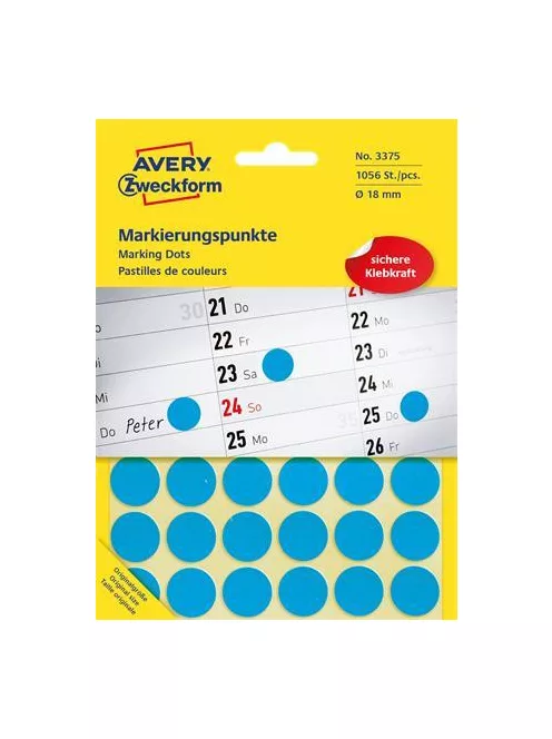 AVERY ZWECKFORM Etikett, 18 mm, kör, AVERY ZWECKFORM, kék, 1056 etikett/csomag