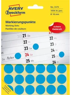   AVERY ZWECKFORM Etikett, 18 mm, kör, AVERY ZWECKFORM, kék, 1056 etikett/csomag