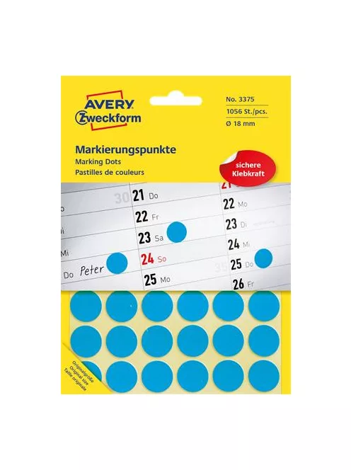 AVERY ZWECKFORM Etikett, 18 mm, kör, AVERY ZWECKFORM, kék, 1056 etikett/csomag