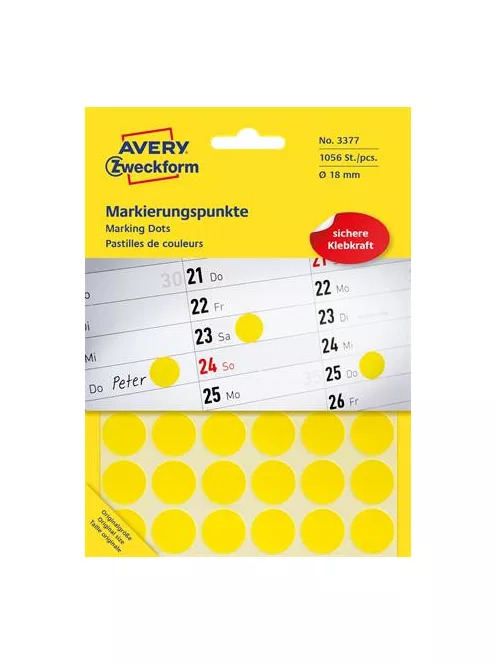 AVERY ZWECKFORM Etikett, 18 mm, kör, AVERY ZWECKFORM, sárga, 1056 etikett/csomag