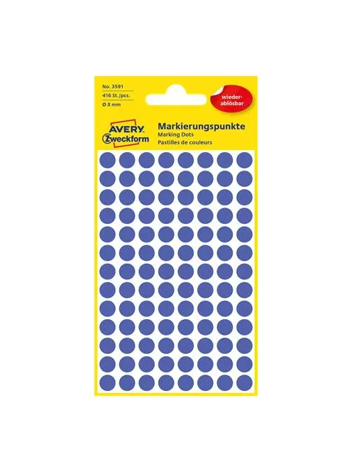 AVERY ZWECKFORM Etikett, 8 mm, kör, eltávolítható, AVERY ZWECKFORM, indigókék, 416 etikett/csomag