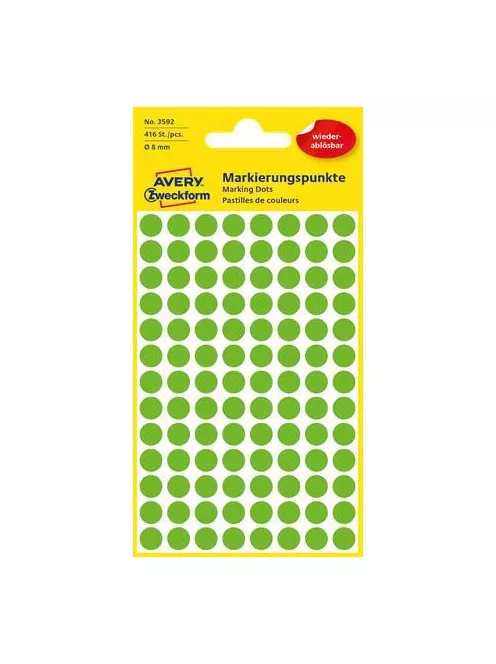 AVERY ZWECKFORM Etikett, 8 mm, kör, eltávolítható, AVERY ZWECKFORM, fűzöld, 416 etikett/csomag