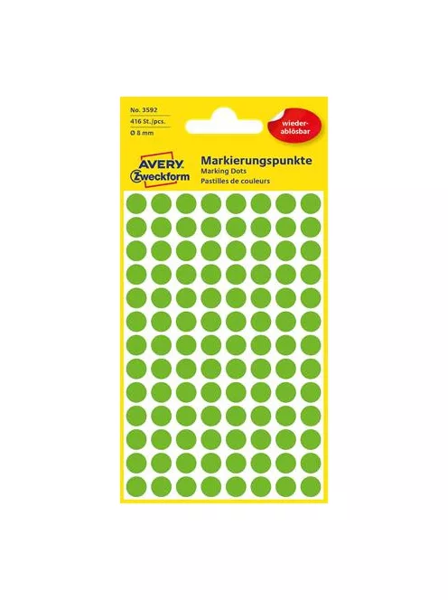 AVERY ZWECKFORM Etikett, 8 mm, kör, eltávolítható, AVERY ZWECKFORM, fűzöld, 416 etikett/csomag