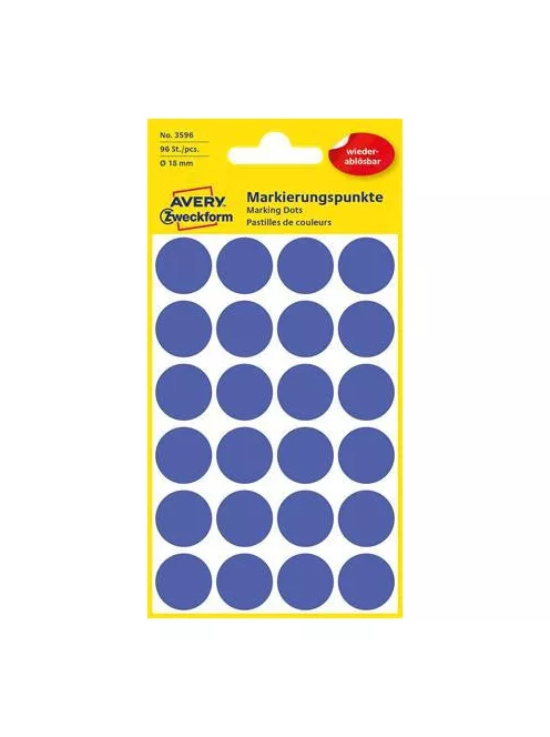 AVERY ZWECKFORM Etikett, 18 mm, kör, eltávolítható, AVERY ZWECKFORM, indigókék, 96 etikett/csomag