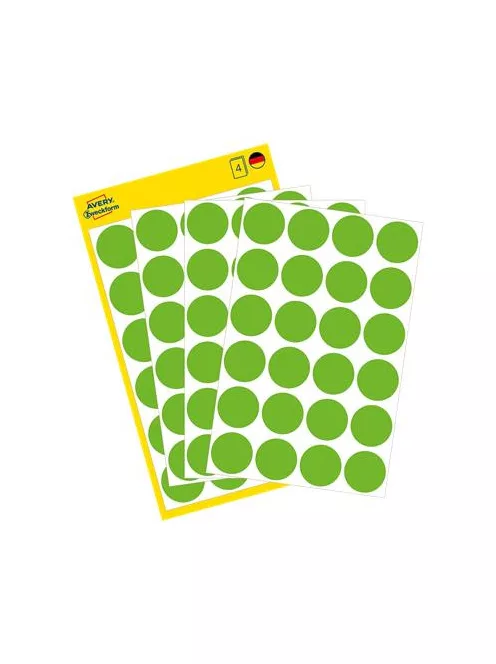 AVERY ZWECKFORM Etikett, 18 mm, kör, eltávolítható, AVERY ZWECKFORM, fűzöld, 96 etikett/csomag