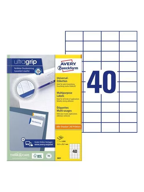 AVERY ZWECKFORM Etikett, univerzális, 52,5x29,7 mm, AVERY ZWECKFORM, 4000 etikett/csomag