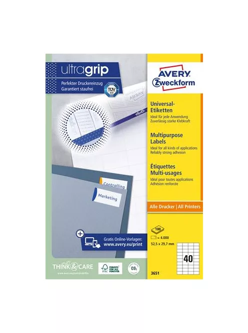 AVERY ZWECKFORM Etikett, univerzális, 52,5x29,7 mm, AVERY ZWECKFORM, 4000 etikett/csomag