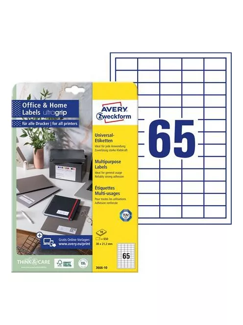 AVERY ZWECKFORM Etikett, univerzális, 38x21,2 mm, AVERY ZWECKFORM, 650 etikett/csomag