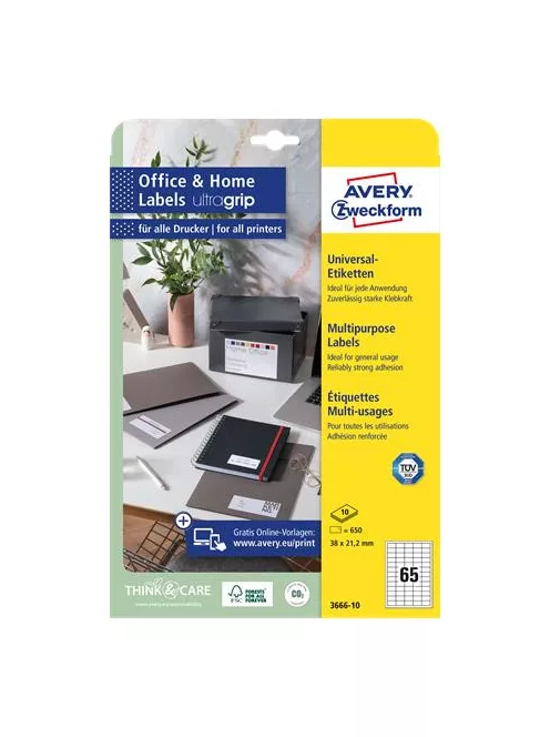 AVERY ZWECKFORM Etikett, univerzális, 38x21,2 mm, AVERY ZWECKFORM, 650 etikett/csomag