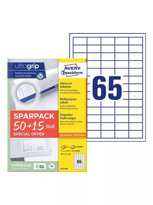 AVERY ZWECKFORM Etikett, univerzális, 38x21,2 mm, AVERY ZWECKFORM, "Sparpack", 4225 etikett/csomag