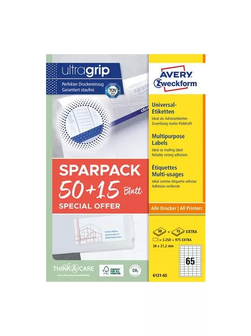 AVERY ZWECKFORM Etikett, univerzális, 38x21,2 mm, AVERY ZWECKFORM, "Sparpack", 4225 etikett/csomag