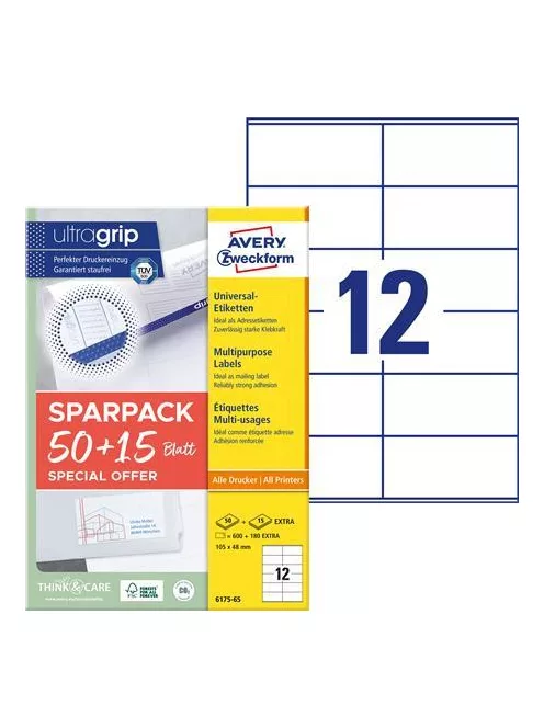 AVERY ZWECKFORM Etikett, univerzális, 105x48 mm, AVERY ZWECKFORM, "Sparpack", 780 etikett/csomag