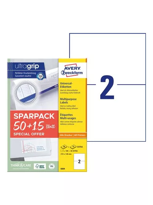 AVERY ZWECKFORM Etikett, univerzális, 210x148 mm, AVERY ZWECKFORM, "Sparpack", 130 etikett/csomag