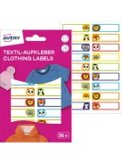 AVERY ZWECKFORM Ruhacímke, műanyag, iskolai, 45x13 mm, kézzel írható, AVERY ZWECKFORM, állatos, 36 címke/csomag
