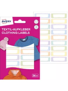   AVERY ZWECKFORM Ruhacímke, műanyag, iskolai, 45x13 mm, kézzel írható, AVERY ZWECKFORM, pasztell, 36 címke/csomag