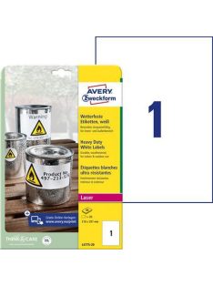   AVERY ZWECKFORM Etikett, 210x297 mm, poliészter, időjárásálló, 210x297 mm, AVERY ZWECKFORM, fehér, 20 etikett/csomag