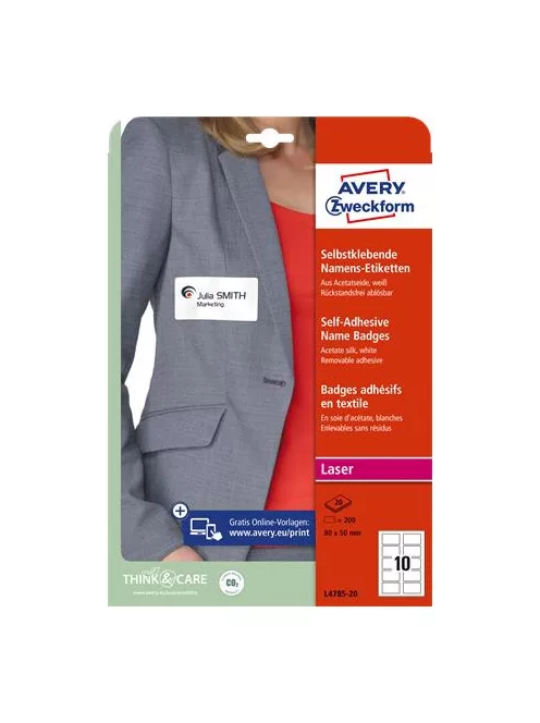 AVERY ZWECKFORM Etikett, eltávolítható, kerekített sarkú, 80x50 mm, textilhez, AVERY ZWECKFORM, 200 etikett/csomag