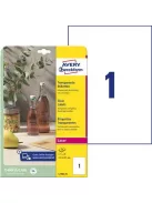 AVERY ZWECKFORM Etikett, 210x297 mm, poliészter, AVERY ZWECKFORM, átlátszó, 25 etikett/csomag