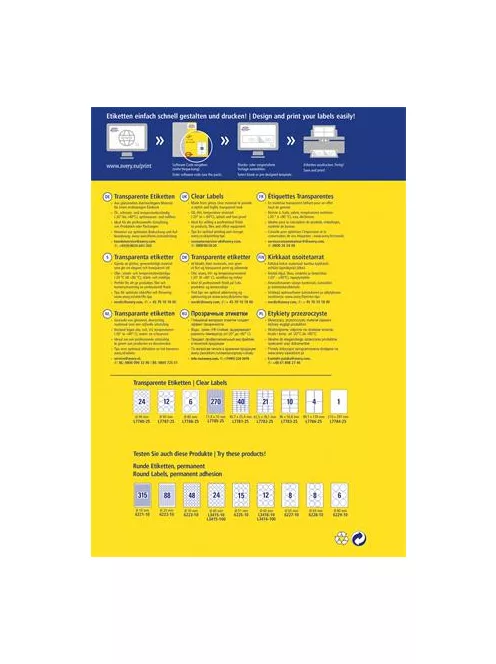 AVERY ZWECKFORM Etikett, 210x297 mm, poliészter, AVERY ZWECKFORM, átlátszó, 25 etikett/csomag