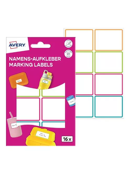 AVERY ZWECKFORM Címke, műanyag, iskolai, 46x33 mm, kézzel írható, AVERY ZWECKFORM, színes, 16 címke/csomag