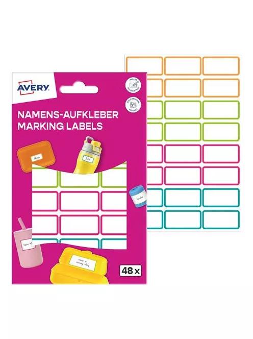 AVERY ZWECKFORM Címke, műanyag, iskolai, 31x15 mm, kézzel írható, AVERY ZWECKFORM, színes, 48 címke/csomag