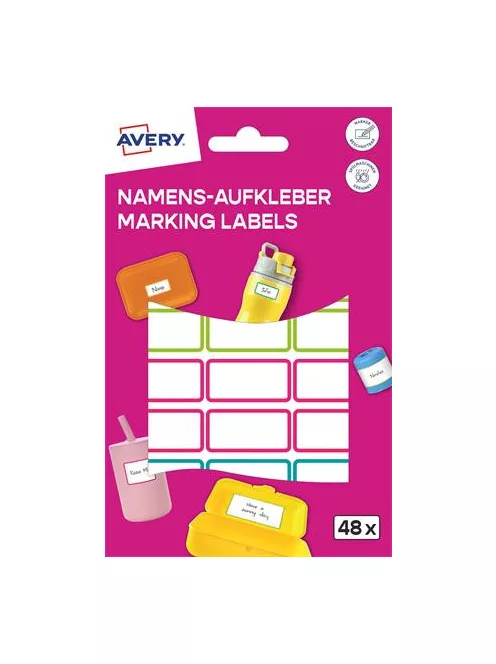 AVERY ZWECKFORM Címke, műanyag, iskolai, 31x15 mm, kézzel írható, AVERY ZWECKFORM, színes, 48 címke/csomag