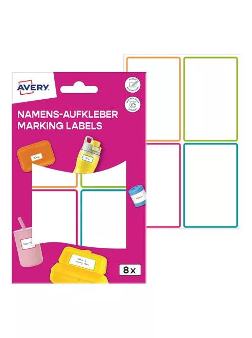 AVERY ZWECKFORM Címke, műanyag, iskolai, 68x46 mm, kézzel írható, AVERY ZWECKFORM, színes 8 címke/csomag