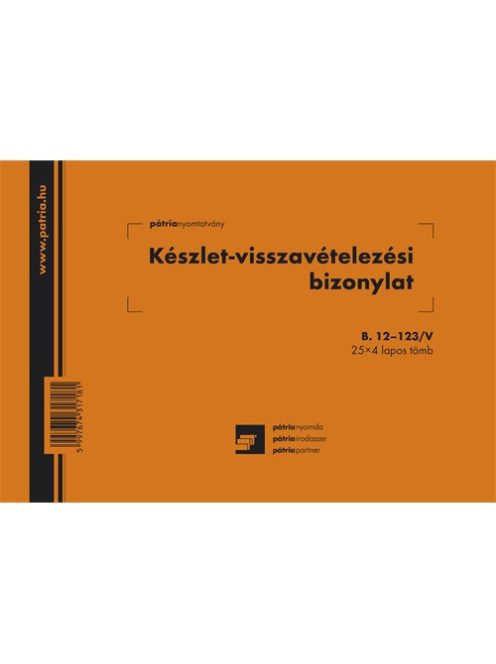 Pátria Nyomtatvány Készlet visszavételezési bizonylat 8 tételes 25x4 lapos tömb A/5 fekvő