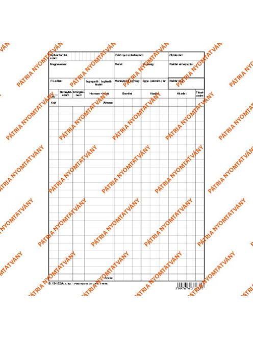 Pátria Nyomtatvány Raktári nyilvántartó lap 170x245 mm
