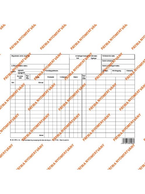 Pátria Nyomtatvány Készletnyilvántartó lap (mennyiségi adatokkal, utóoszlopos) A/4 fekvő