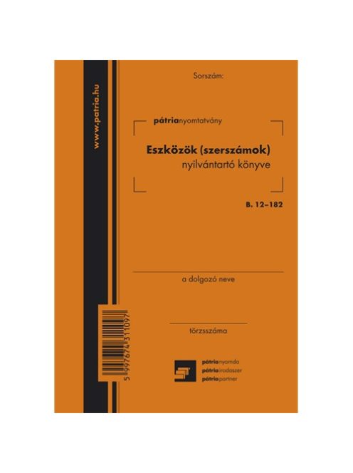 Pátria Nyomtatvány Eszközök (szerszámok) nyilvántartó könyve 4 lapos füzet