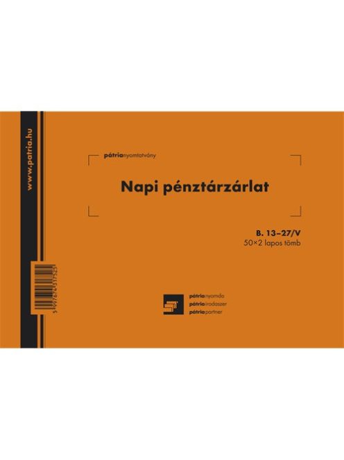 Pátria Nyomtatvány Napi pénztárzárlat 50x2 lapos tömb A/5 fekvő