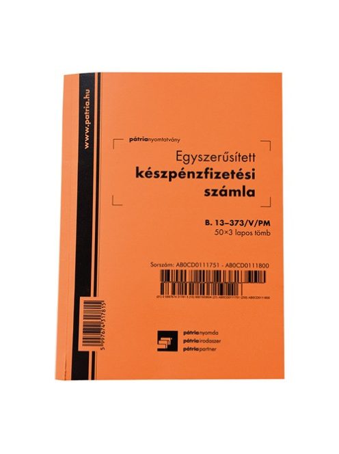 Pátria Nyomtatvány Készpénzfizetési számla 50x3 lapos tömb A/5 álló