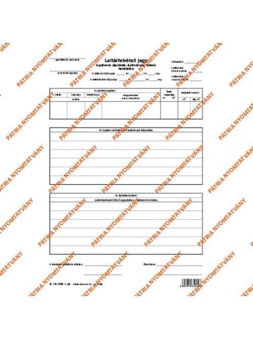 Pátria Nyomtatvány Leltárfelvételi jegy ingatlanok felvétele szabadlap A/4 álló