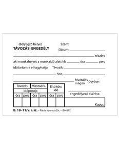   Pátria Nyomtatvány Távozási engedély 50x2 lapos tömb 105x70 mm