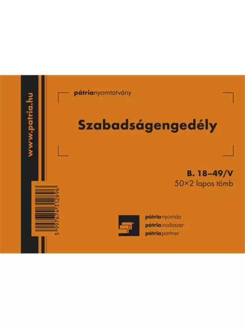 Pátria Nyomtatvány Szabadságengedély 50x2 lapos tömb A/6 fekvő