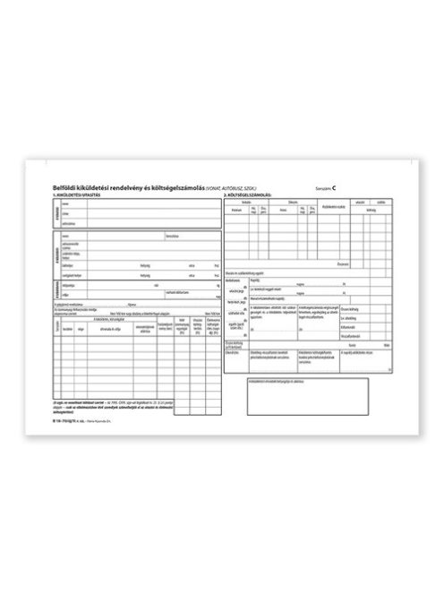Pátria Nyomtatvány Belföldi kiküldetési rendelvény és költségelszámolás 25x2 lapos tömb A/4 fekvő