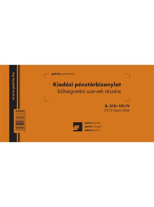 Pátria Nyomtatvány Kiadási pénztárbizonylat költségvetési 25x2 lapos tömb 203x102 mm