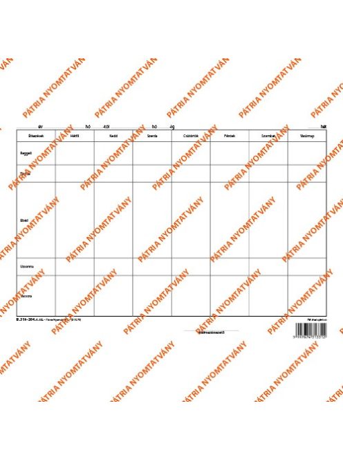 Pátria Nyomtatvány Heti étlap szabadlap A/4 fekvő