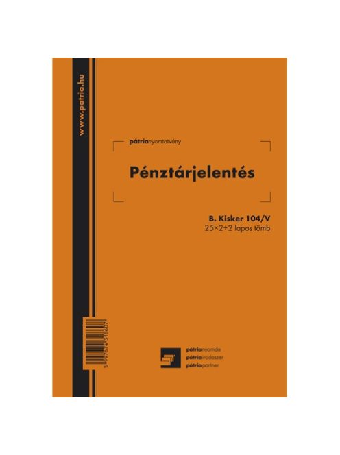 Pátria Nyomtatvány Pénztárjelentés 25x2+2 lapos tömb A/5 álló