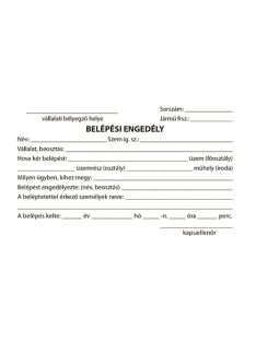   Pátria Nyomtatvány Belépési engedély 50x2 lapos tömb 250x350 mm vegykezelt