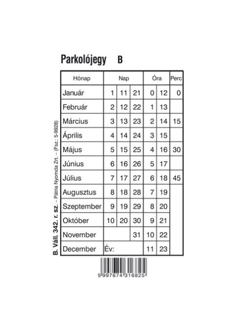 Pátria Nyomtatvány Parkolójegy 100 lapos tömb 80x120 mm