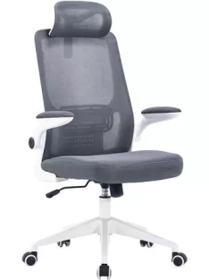   Irodai forgószék, szürke hálós háttámla, szürke szövetborítás, fehér műanyag váz és lábkererszt, "Mulberry"