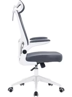   Irodai forgószék, szürke hálós háttámla, szürke szövetborítás, fehér műanyag váz és lábkererszt, "Mulberry"