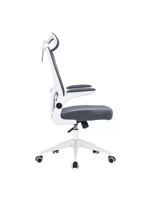 Irodai forgószék, szürke hálós háttámla, szürke szövetborítás, fehér műanyag váz és lábkererszt, "Mulberry"