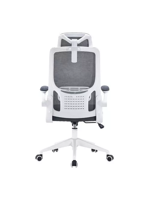 Irodai forgószék, szürke hálós háttámla, szürke szövetborítás, fehér műanyag váz és lábkererszt, "Mulberry"