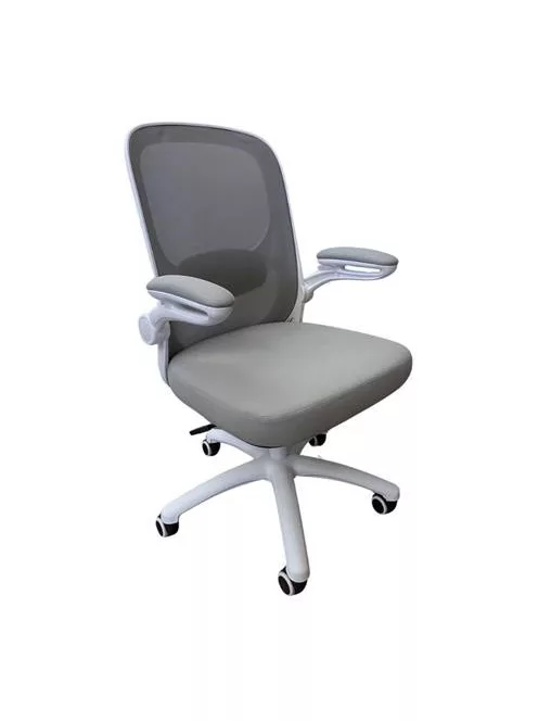Irodai forgószék, szürke hálós háttámla, szövet ülőlap, fehér műanyag váz és lábkereszt,"Kea"
