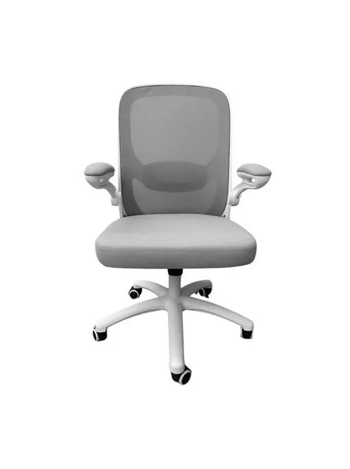 Irodai forgószék, szürke hálós háttámla, szövet ülőlap, fehér műanyag váz és lábkereszt,"Kea"