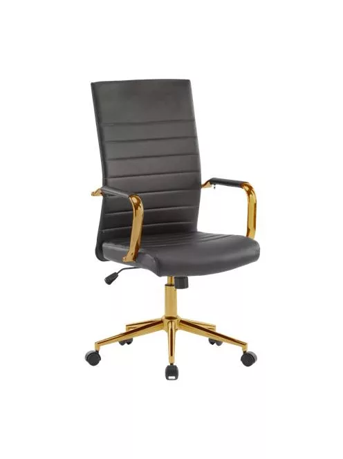 Irodai forgószék, textilbőr borítás, krómozott arany lábkereszt, "Golden 6", fekete